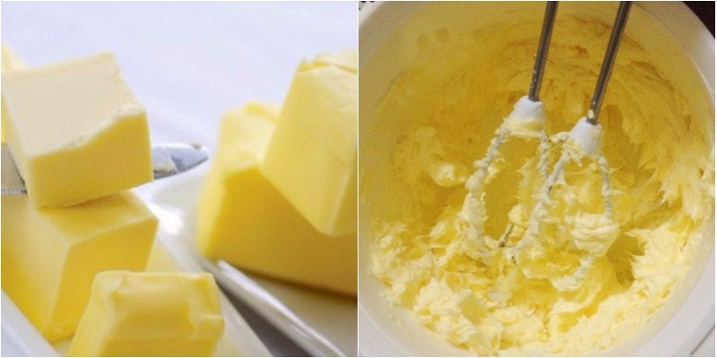 alt text: Đánh bông bơ trước khi làm kem bánh