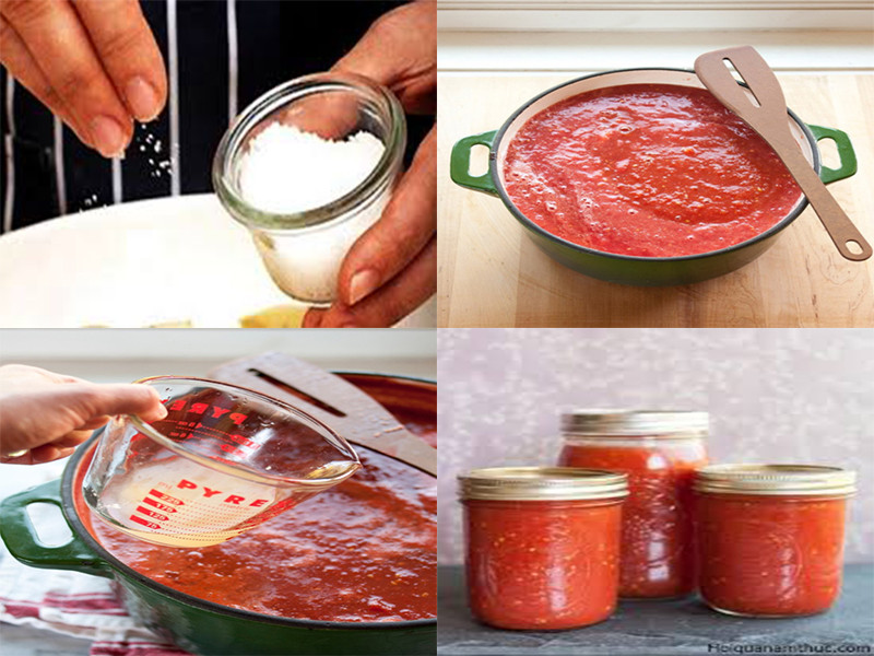 alt text: Nấu sốt cà chua với một chút muối.