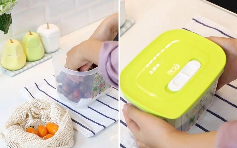 Cà chua bi được bảo quản trong hộp có lót giấy